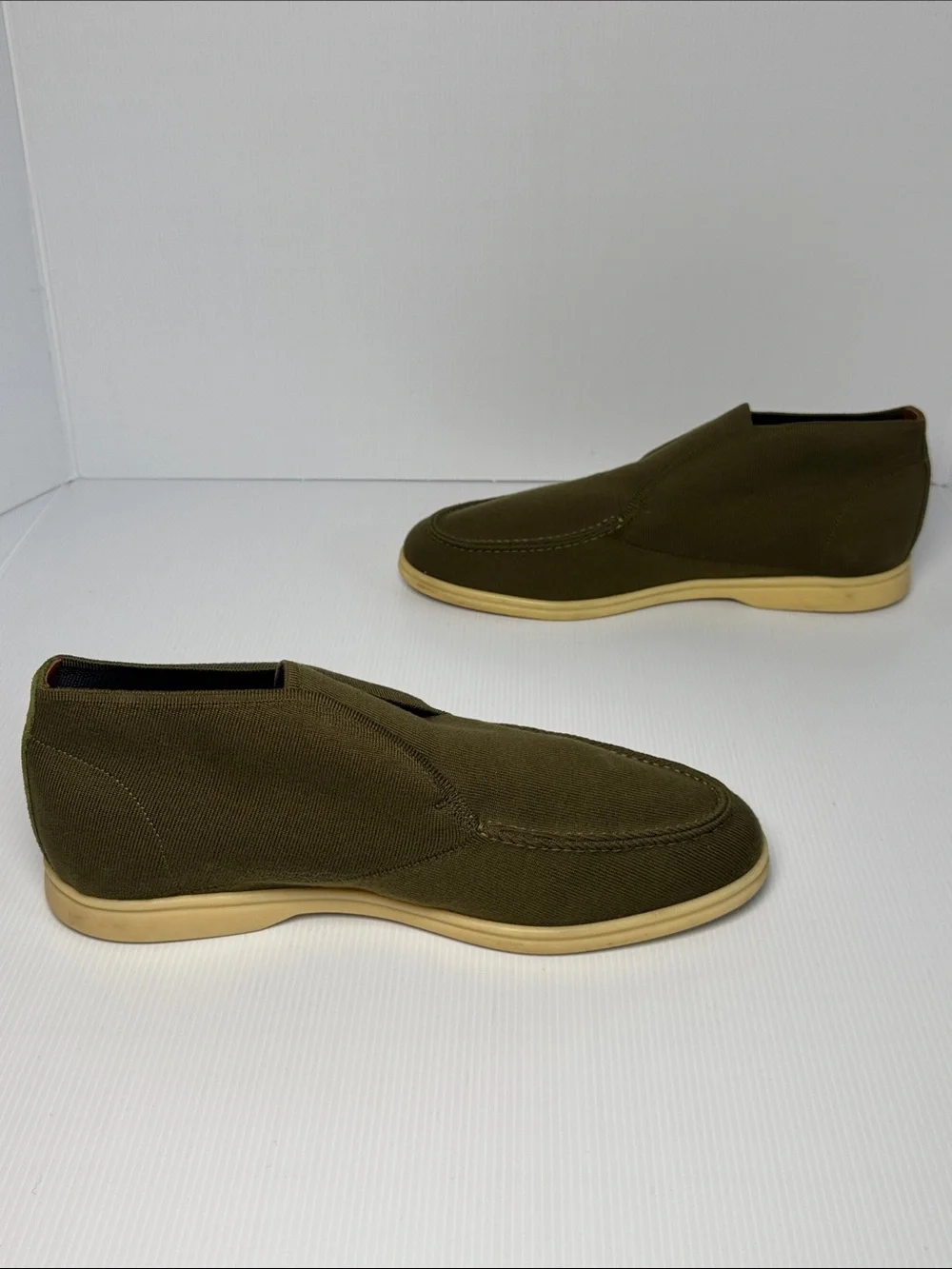 LORO PIANA Open Knitted Walk Ankle Boot Men's Dark Olive Green Wish Wool 44 / 11